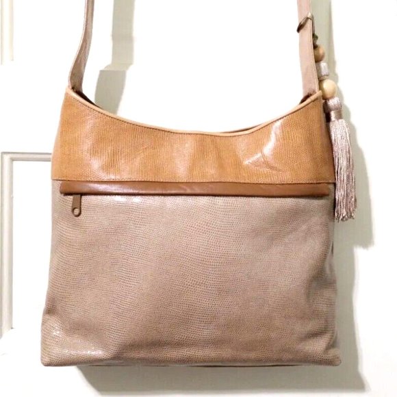 NEW Sharif BOHO WESTERN Beige Brown Patchwork 100% Croc Leather Shoulder Bag - Picture 5 of 14